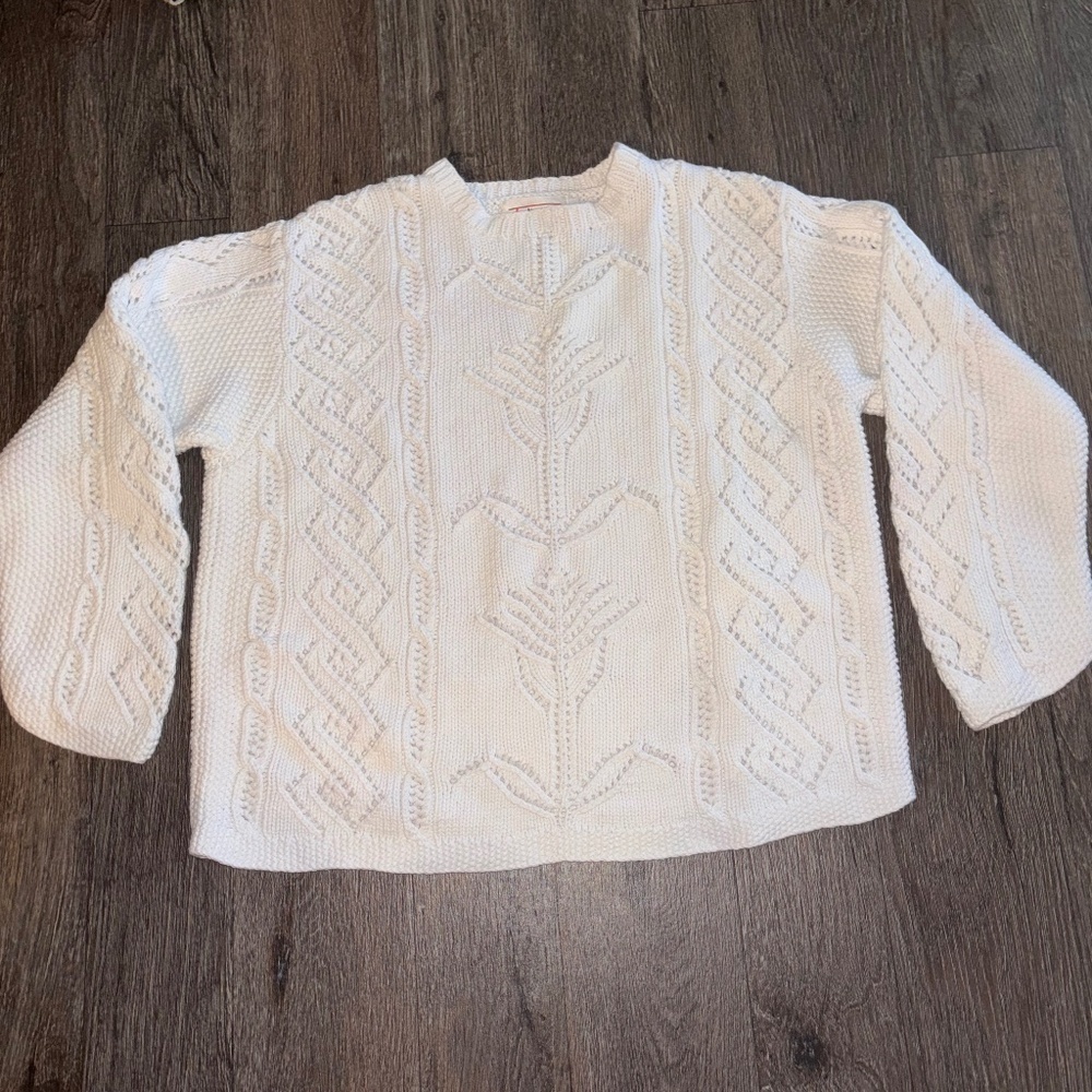 Talbots 💯 cotton chunky knit white sweater Sz medium excellent condition